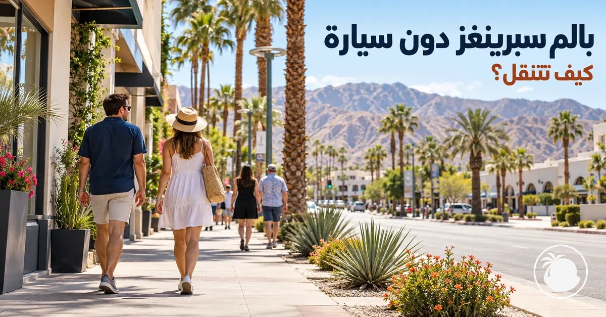 مشاة يسيرون على رصيف في وسط بالم سبرينغز