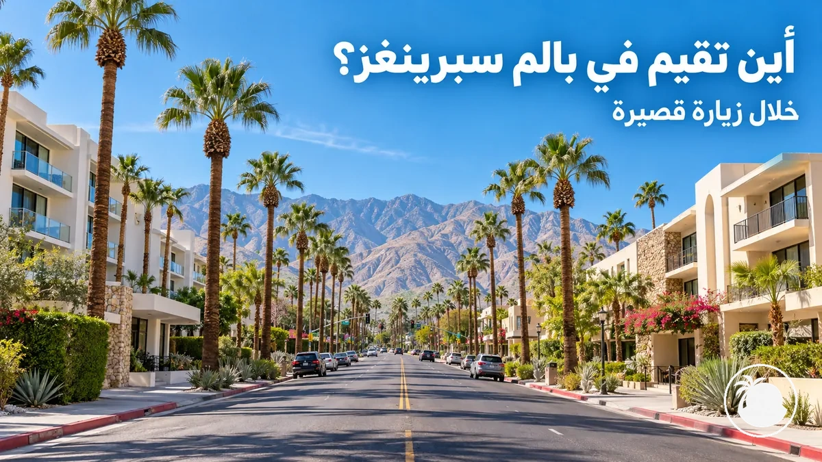 شارع تصطف على جانبيه أشجار النخيل قرب فنادق وسط بالم سبرينغز