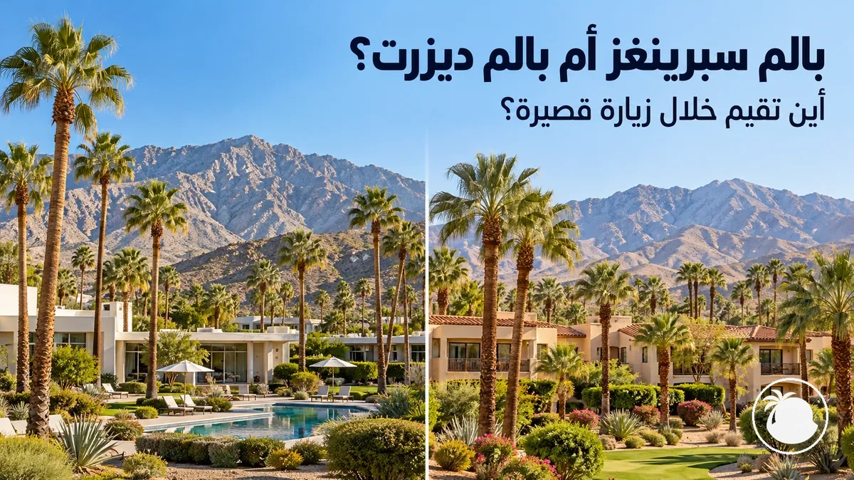 أشجار نخيل ومبانٍ لمنتجعات أمام جبال وادي كوتشيلا