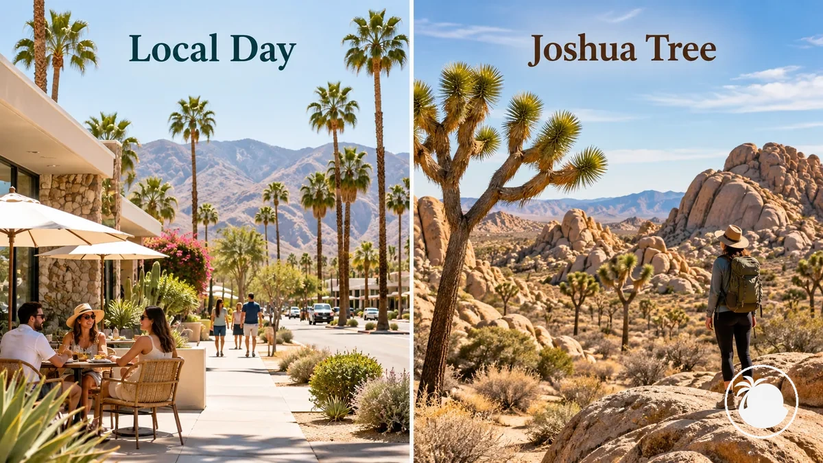 Lokaler Tag in Palm Springs im Vergleich zu einem Joshua-Tree-Ausflug für Tag 3.