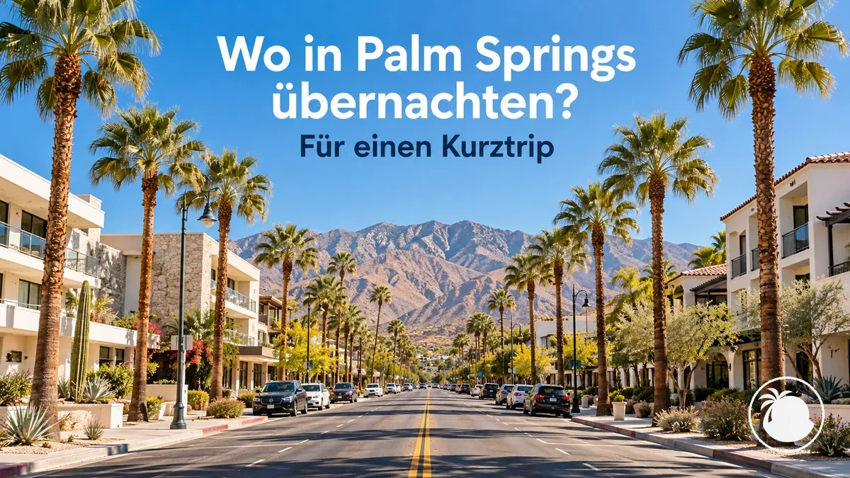 Palmengesäumte Straße nahe Hotels in der Innenstadt von Palm Springs