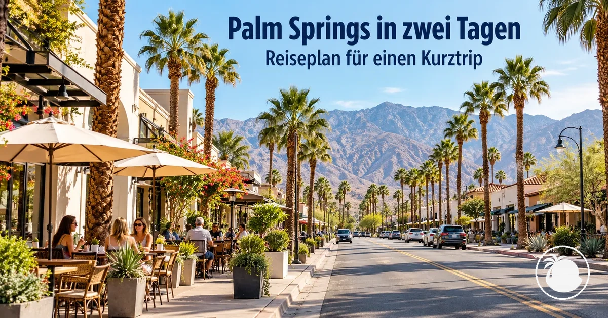 Straßencafés und Palmen an einer Straße in Palm Springs