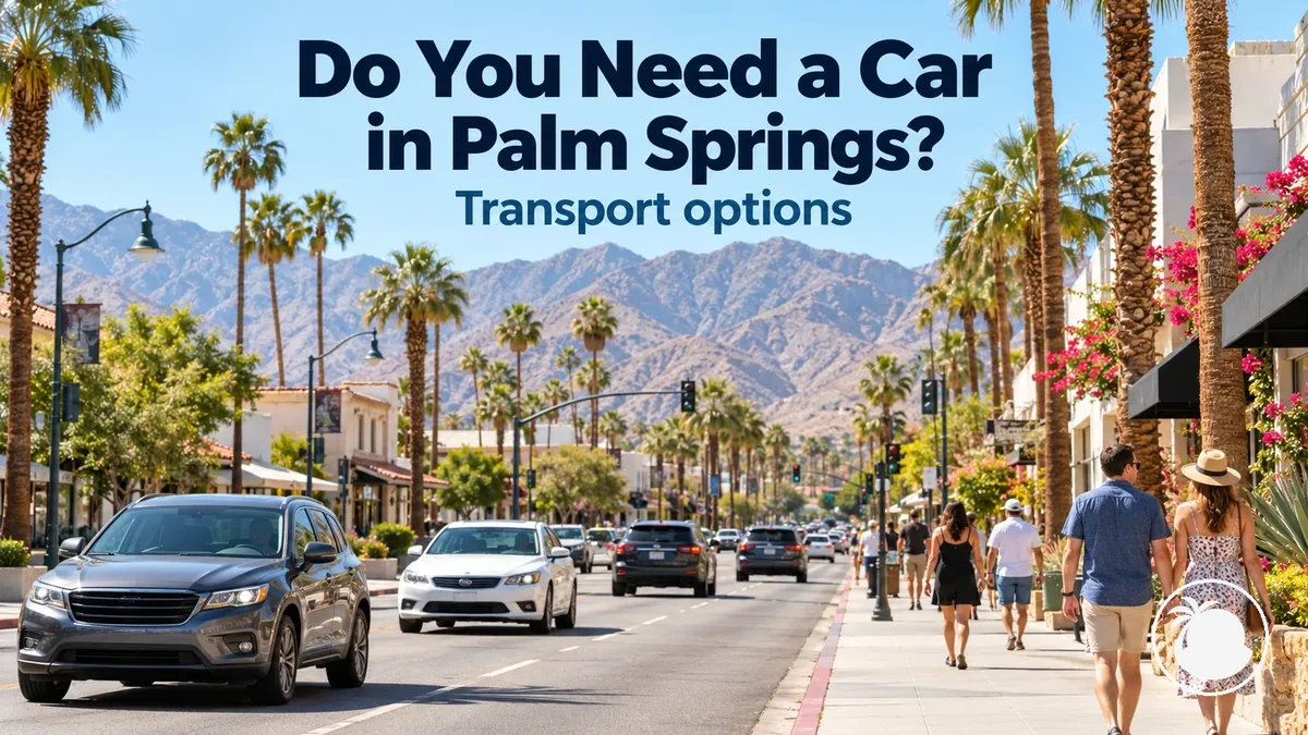 Cars and pedestrians on a street in downtown Palm Springs