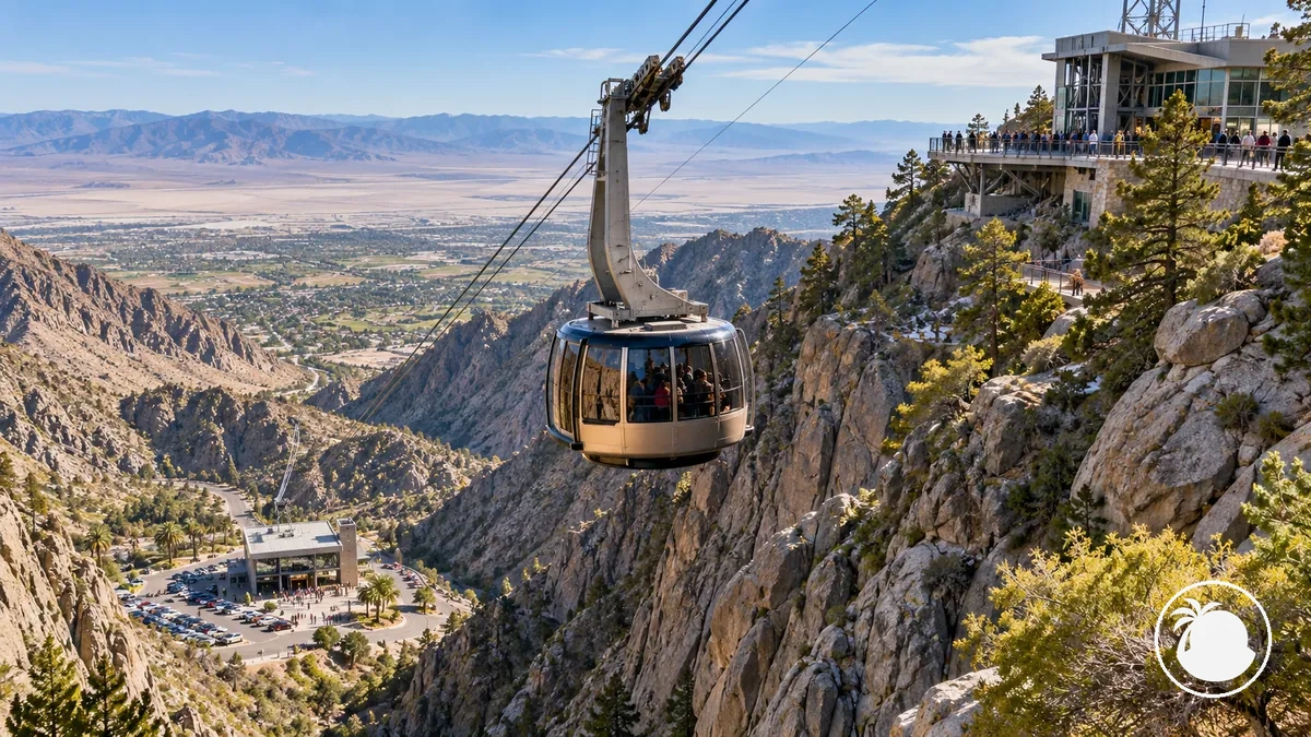 Palm Springs Aerial Tramway cable car travelling toward Mountain Station