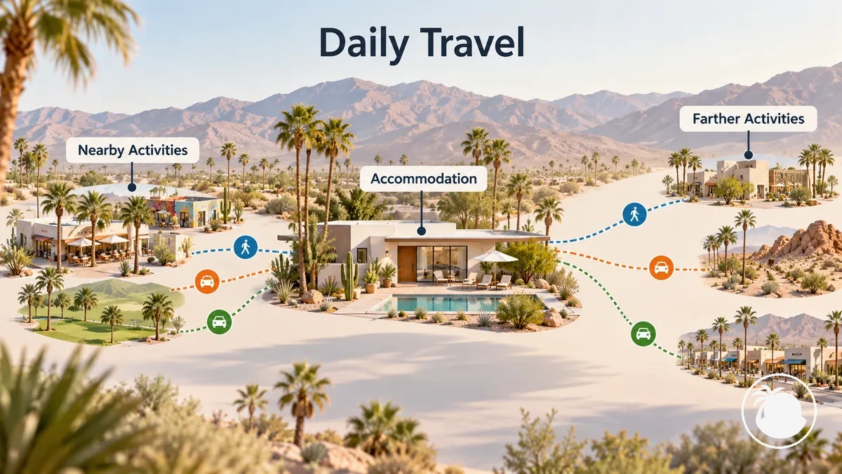 Central and farther accommodation locations relative to planned activities in Palm Springs