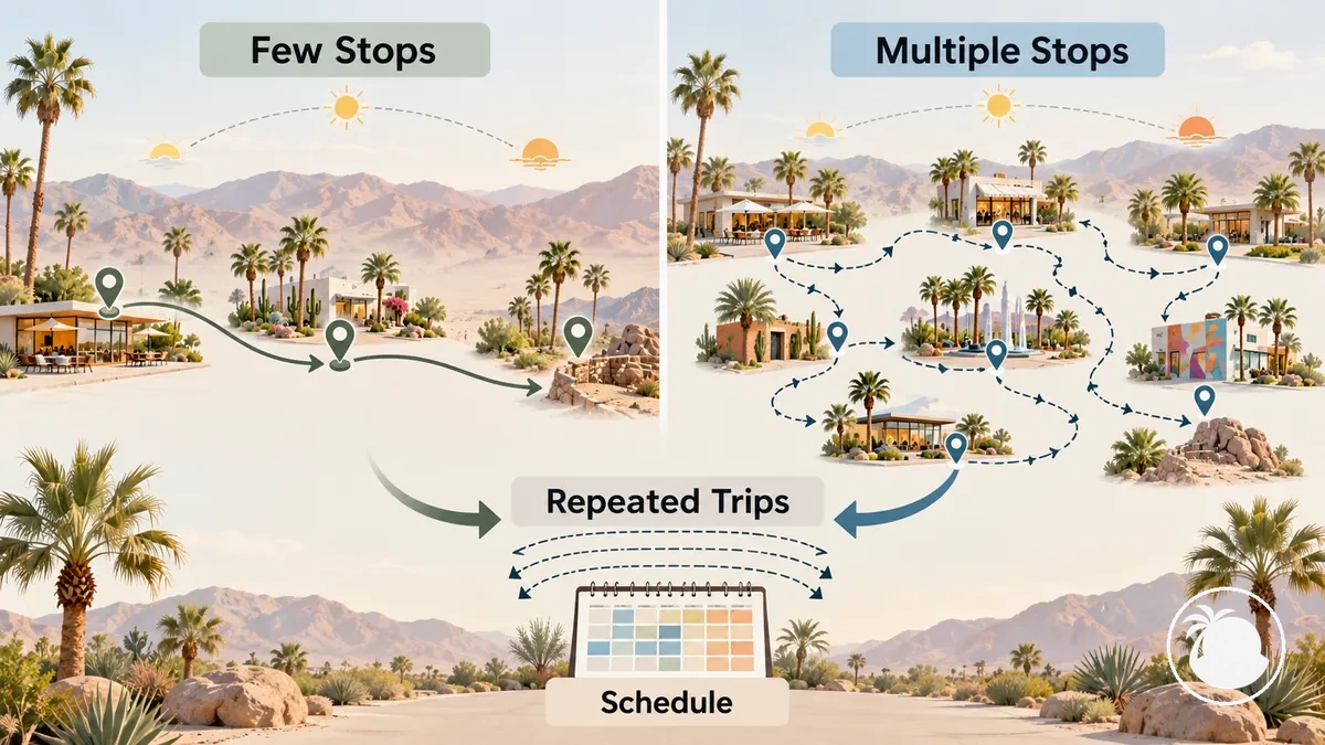 Low-stop and multi-stop travel patterns showing repeated daily movement in Palm Springs
