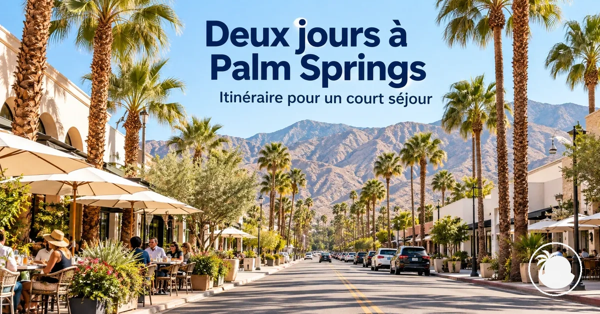 Terrasses de café et palmiers le long d’une rue de Palm Springs