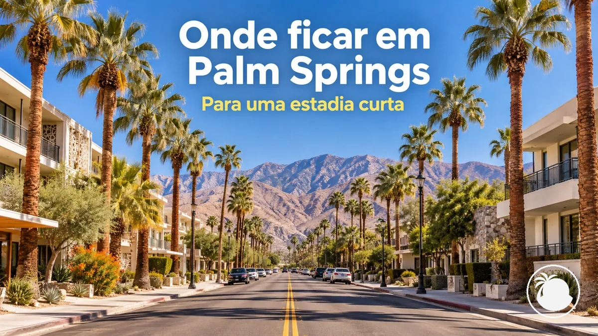 Rua com palmeiras perto de hotéis no centro de Palm Springs
