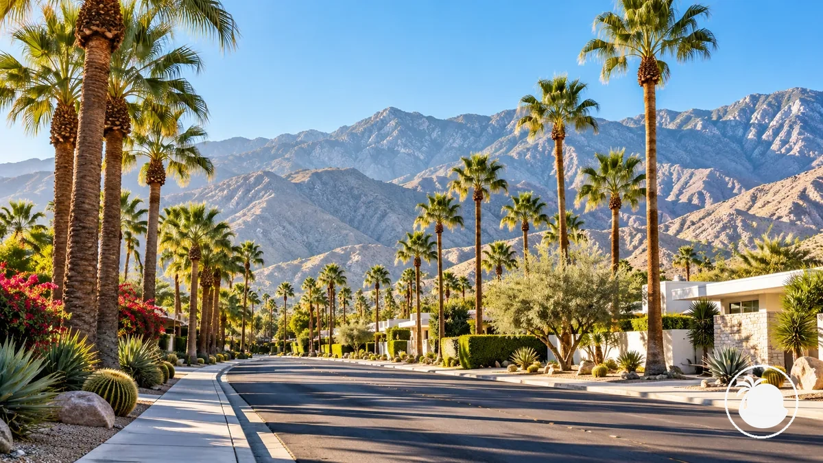 Ruas e montanhas de Palm Springs sob a luz da manhã antes de um dia de passeio