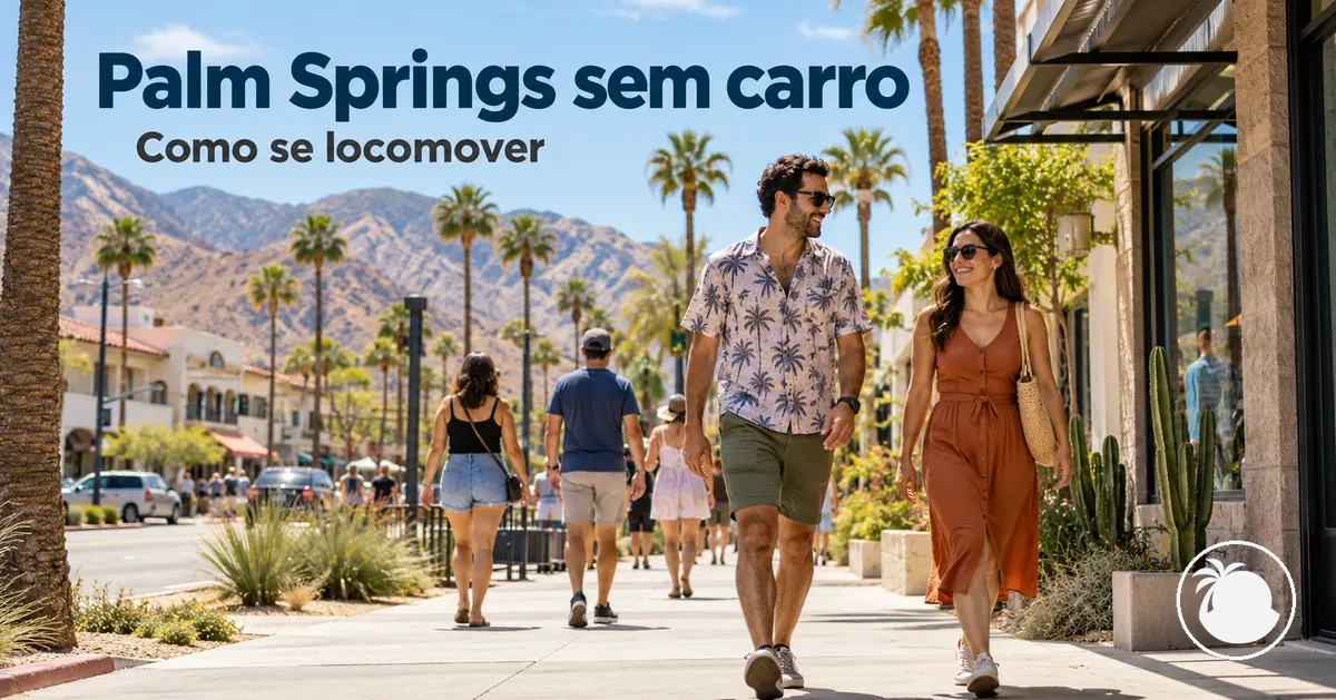 Pedestres caminhando por uma calçada no centro de Palm Springs