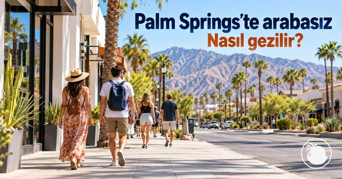 Palm Springs şehir merkezinde kaldırımda yürüyen yayalar
