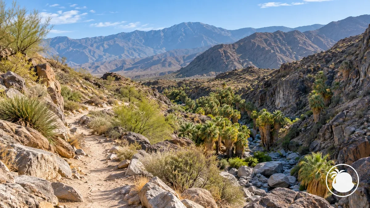 Palm Springs yakınında doğal cazibe merkezlerinin arazi yapısını gösteren çöl kanyonu ve dağ manzarası