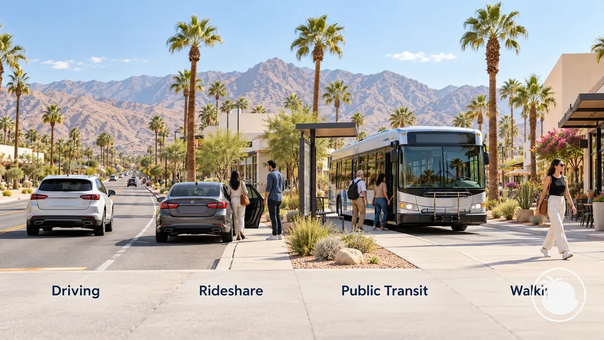 Palm Springs'te farklı yerel ulaşım durumlarında gösterilen ulaşım biçimleri
