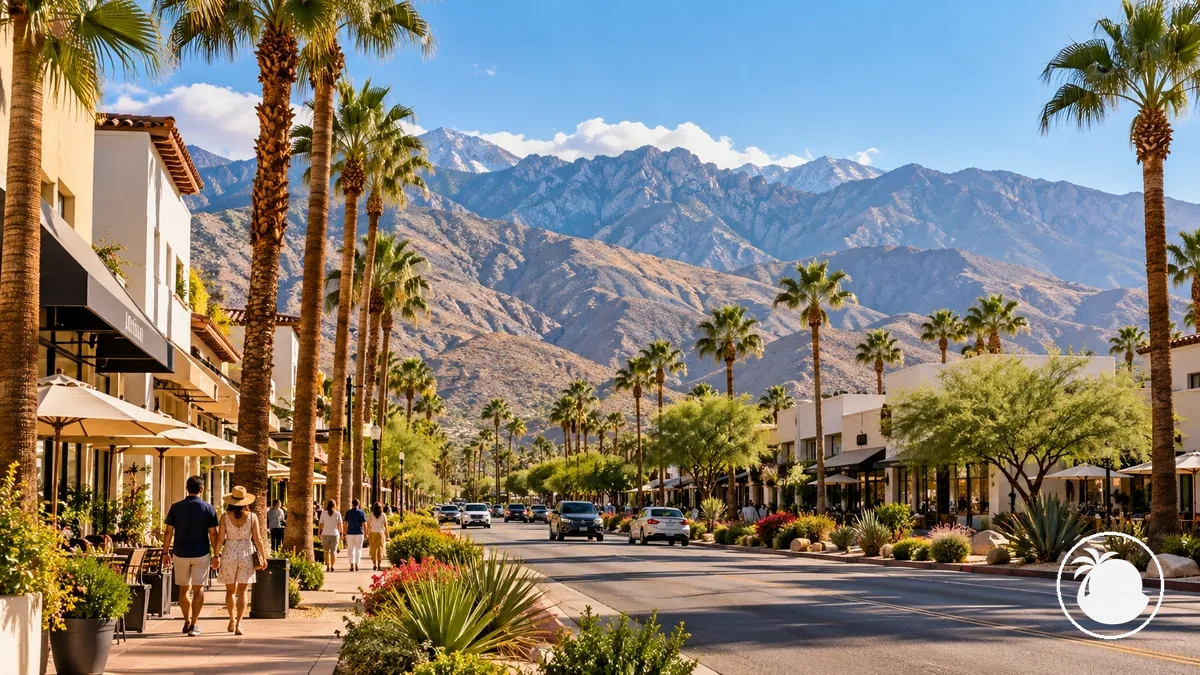 Dengeli bir üç günlük ziyareti betimleyen Palm Springs şehir merkezi ve çöl dağları